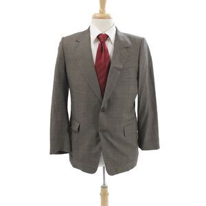 Trussini Mens Check Wool Suit Jacket Gray Collared Button Fall Size 40